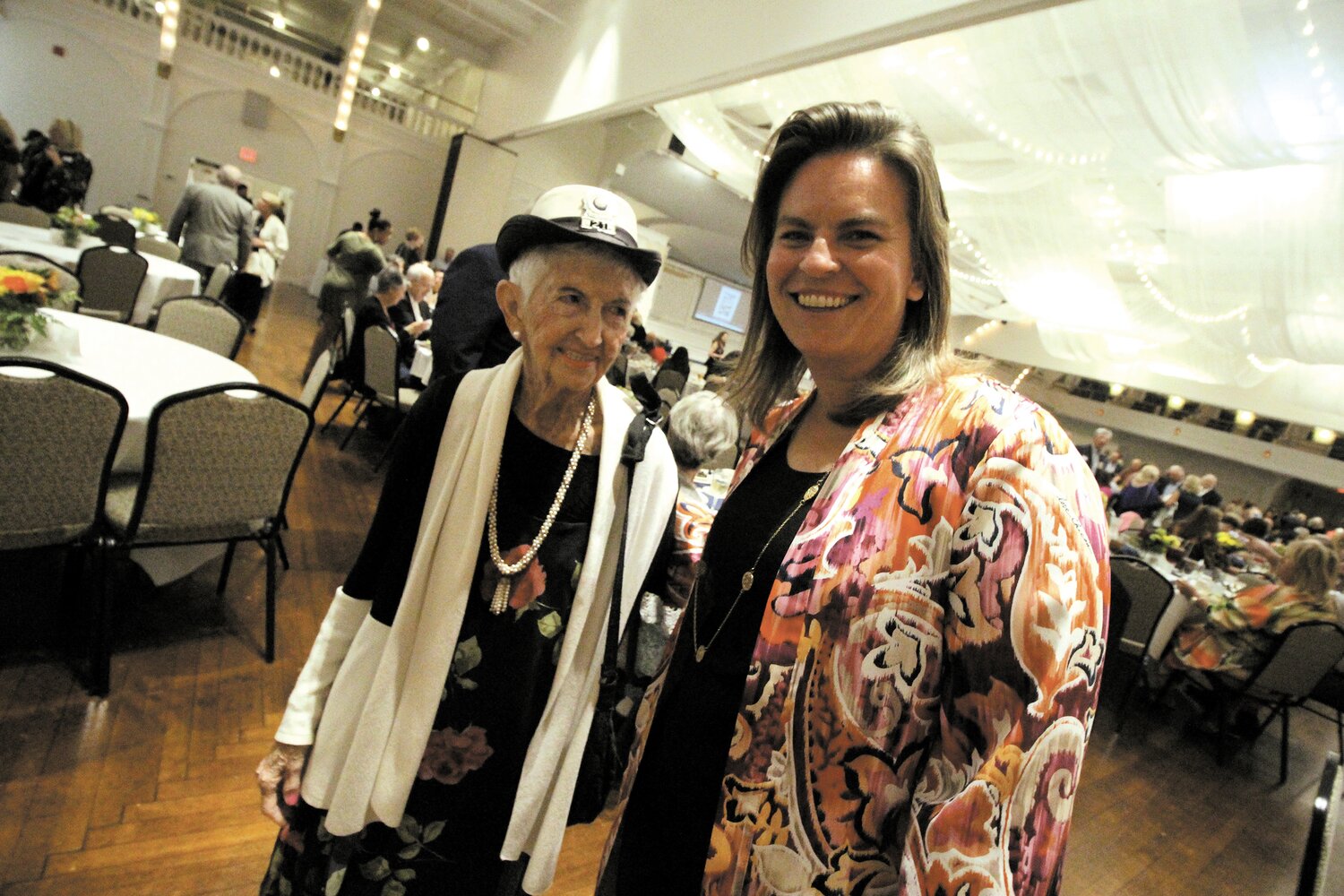 SHE MADE SURE SHE WAS SAFE: Joy Fox, who served as master of ceremonies, remembers Evelyn Blair as her crossing guard on Broad Street. Blair, now 94, didn’t retire until she was 90. When Fox singled out Blair and former crossing guard Mrs. Drum from the stage, the audience of 500 gave them a standing ovation.